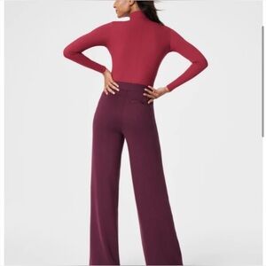 NWT SPANX The Perfect Pant Wide Leg Ponte Trouser Pants in Chianti maroon red S